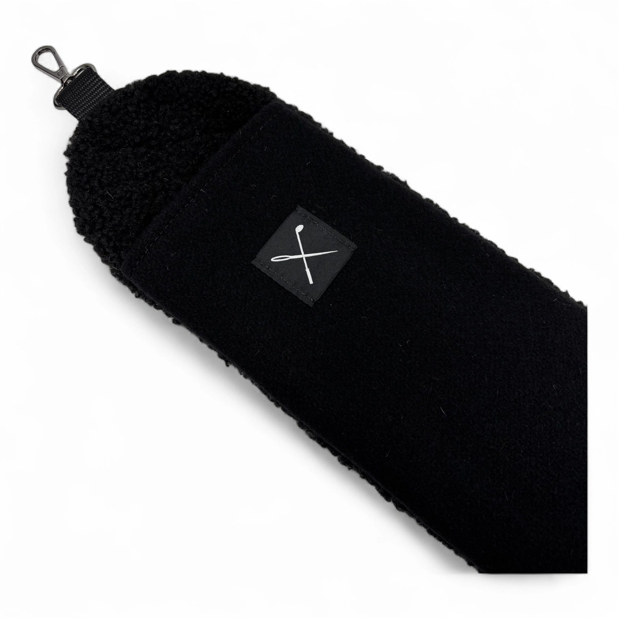 all black wool and sherpa golf bag strap cover