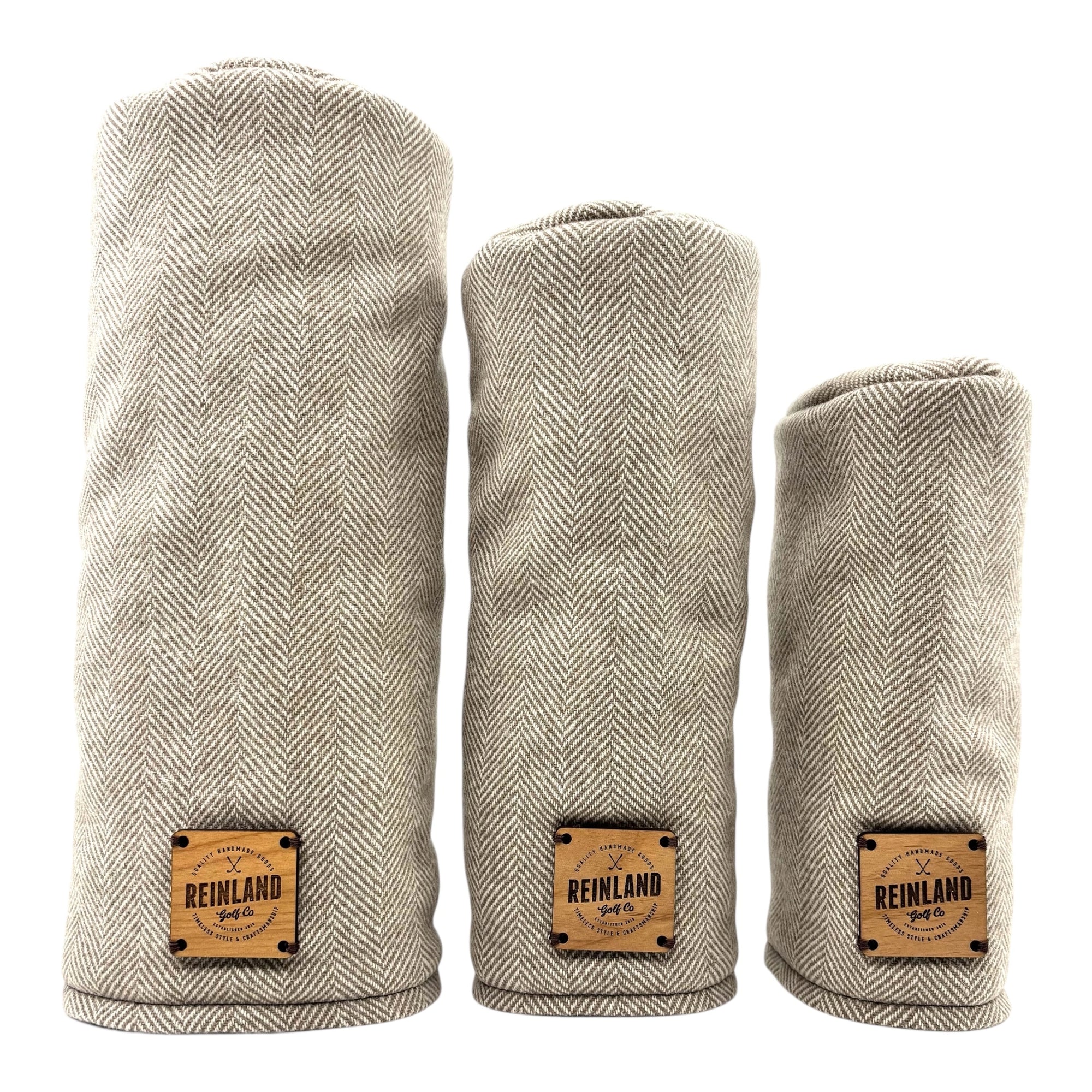 Brown herringbone golf head covers