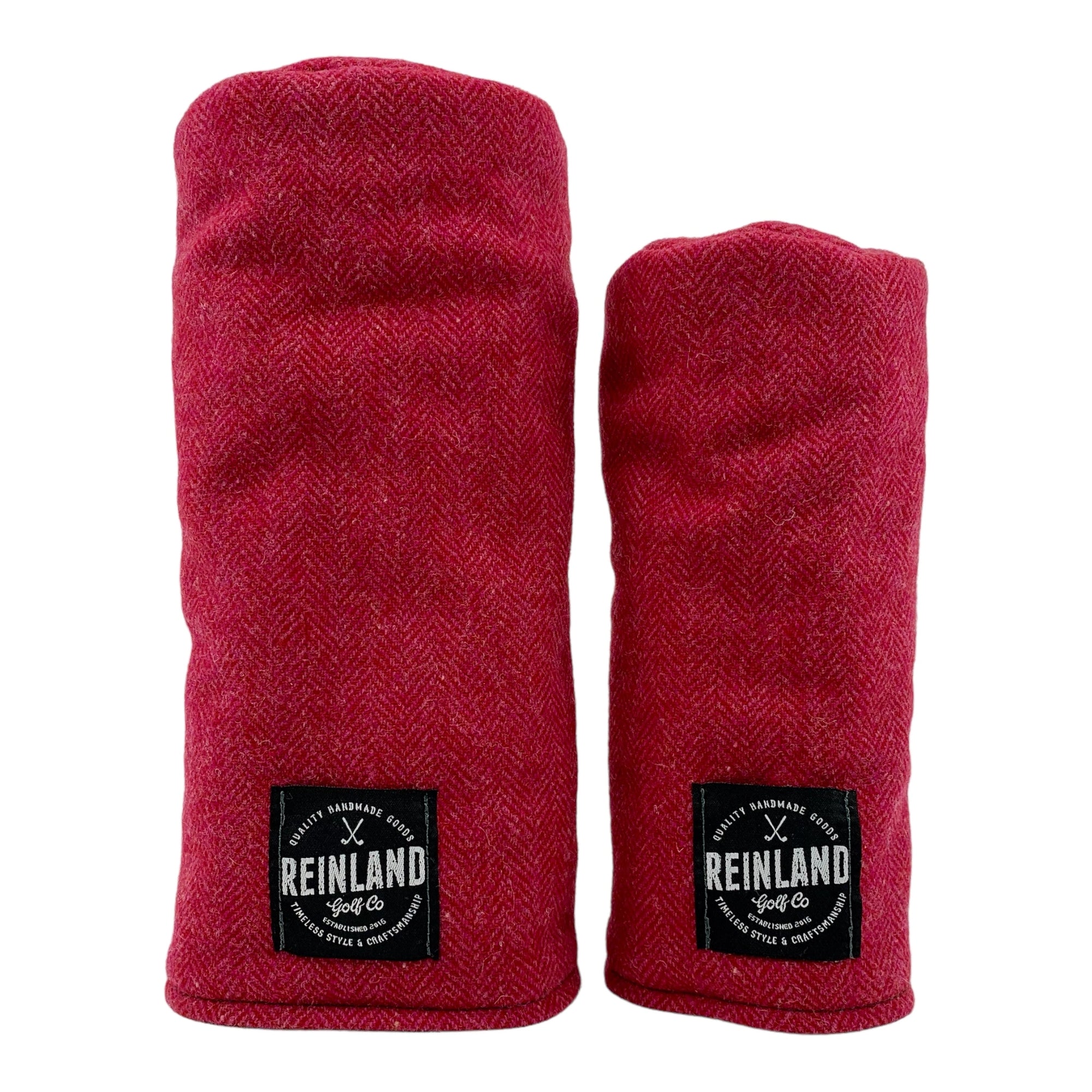 red and pink herringbone wool headcover