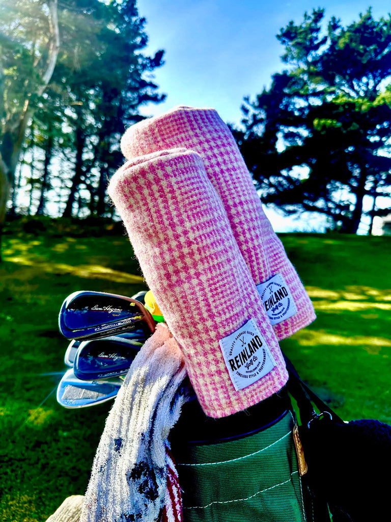 pink plaid Harris wool tweed golf head cover