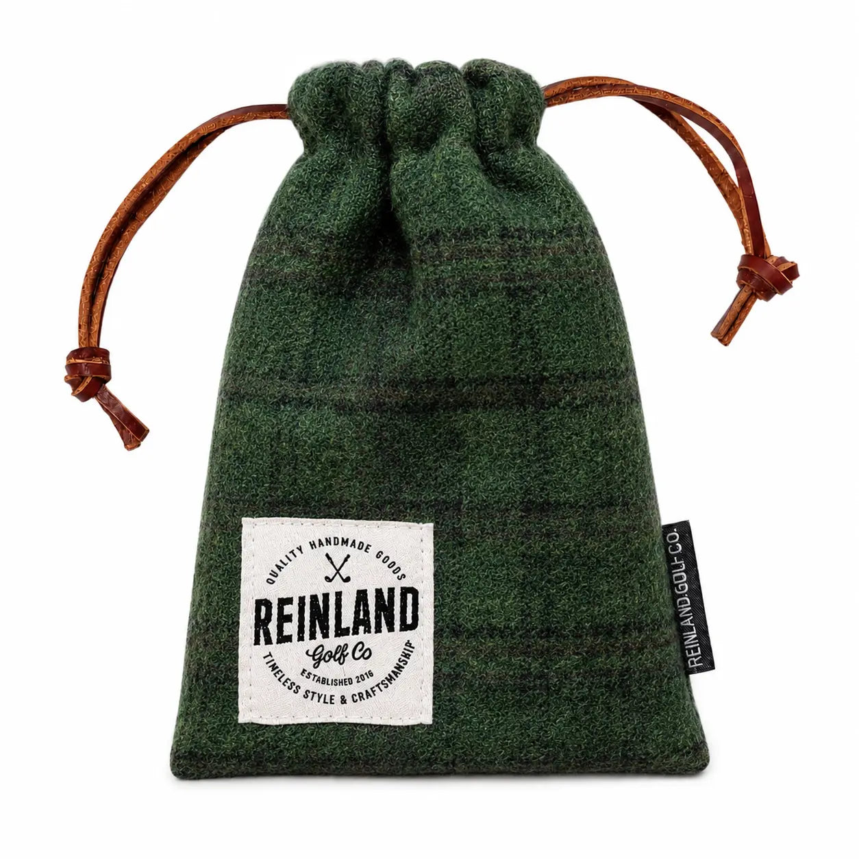 green plaid Valuables Bag with leather cinch