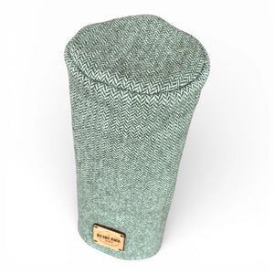 top of green herringbone wool mini driver head cover