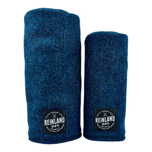 cerulean blue and black Harris tweed herringbone wool golf headcovers