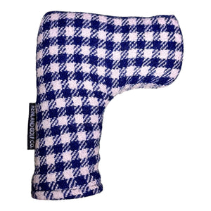 blue and white checkered putter cover