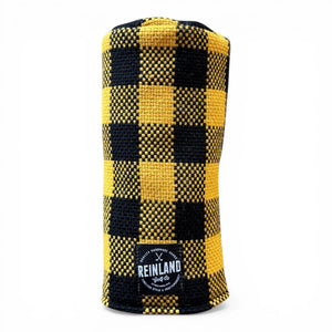 Checkered driver head cover with Reinland logo on a white background