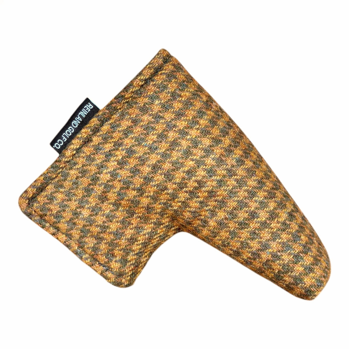 Golf club head cover with houndstooth pattern on a white background